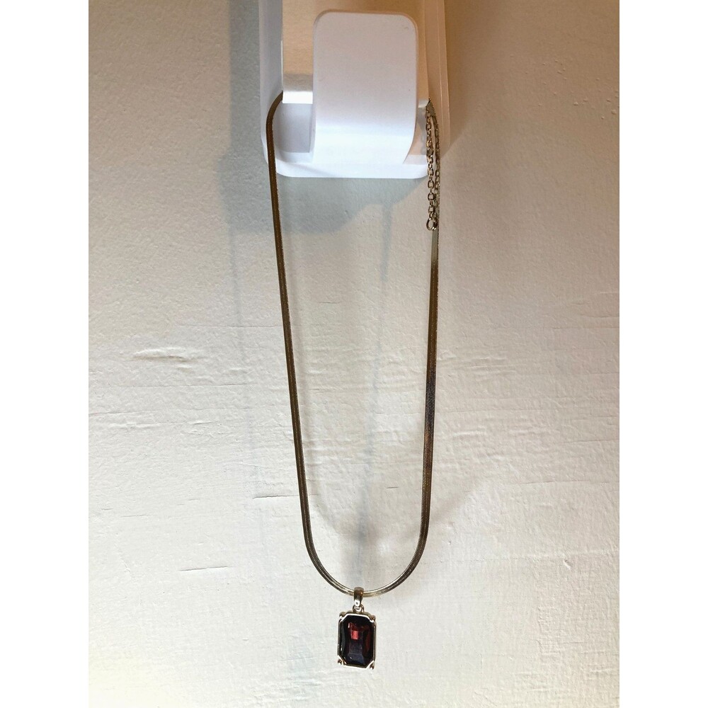 EXPRESS Gold Tone Burgundy Pendant Choker Snake Chain Necklace 14" NEW